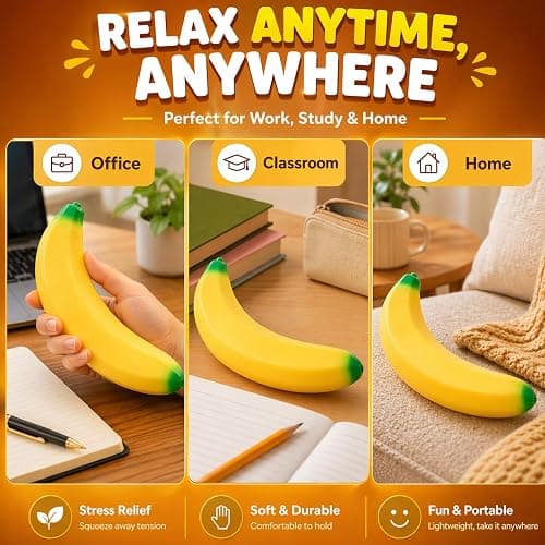 Giant Banana Squishy 18 Inch, Jumbo Slow Rising Fidget Toy for Adults and Teens, Soft Stretchy Fake Fruit Banana Stress Relief Squeeze Ball for Tension, Focus, Party Favors (Big Banana) thumbnail 4
