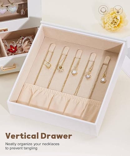 Homde Jewelry Organizer Girls Women Jewelry Box for Necklaces Rings Earrings Gift Bracelets Storage Case (White + Gold) thumbnail 9
