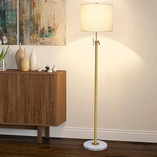 【Upgrade】 Gold Floor Lamps for Living Room, 55"-67" Height Adjustable Modern Standing Lamp with Marble Base, Pull Chain Switch, 3-Way Dimmable Tall Pole Lamp for Bedroom Office Reading, Bulb Included thumbnail 7