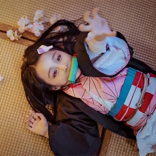 UQJE Kids Kamado Tanjir Cosplay Costumes Anime Tanjir Cosplay Outfit Halloween Kimono Set thumbnail 3