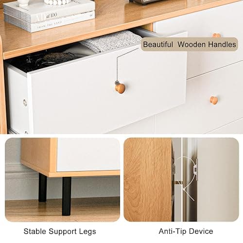 MAIYORIAT Dresser for Bedroom, 6 Drawer Natural Wood Dresser with Wide Drawer and Metal Handles, Modern Dressers & Chests of Drawers for Hallway Entryway thumbnail 6
