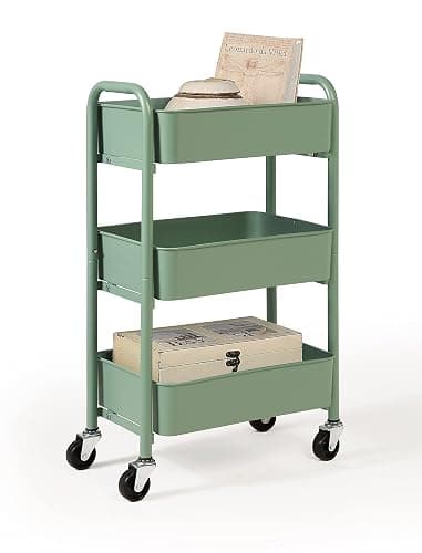 SunnyPoint 3-Tier Delicate Compact Rolling Metal Storage Organizer - Mobile Utility Cart Kitchen/Under Desk Cart with Caster Wheels - Turq (15.35" X 10.24" X 26.8"H) - Image 1