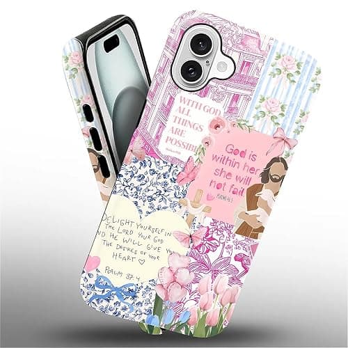COTAIL Case Designed for iPhone 16, Hybrid 2-Layer Case, Military-Grade Protection Durable Shockproof Anti-Scratch Phone Case, Pink Blue Jesus Collage thumbnail 4