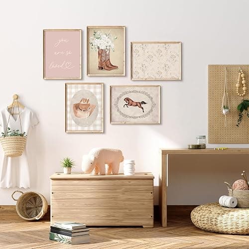 Cowgirl Nursery Wall Art Coquette Western Girl Poster Vintage Horse Floral Canvas Pictures Aesthetic Pink Preppy Room Wall Decor Rustic Cowgirl Prints for Girls Bedroom 8x10x5 Inch Unframed thumbnail 3