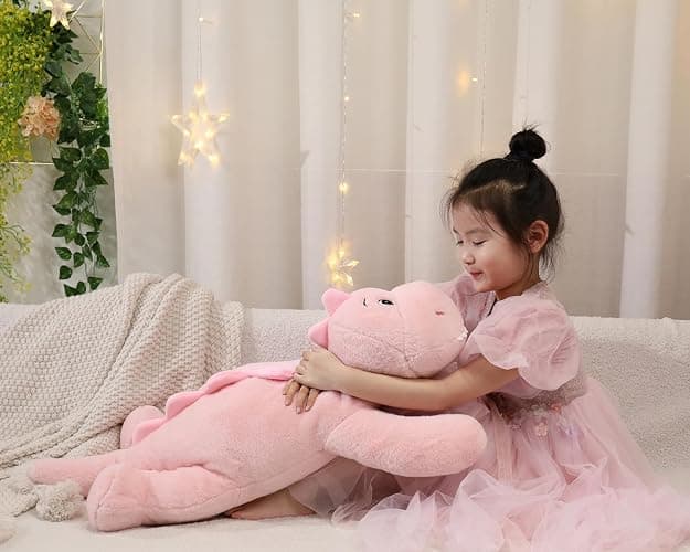 XMV 31 inch 5 lbs Dinosaur Weighted Stuffed Animals, Large Weighted Plush Animal, Cute Plush Toy Pillow, Soft Dino Plushie Gifts for Adults, Kids, Boys and Girls (Pink) thumbnail 5