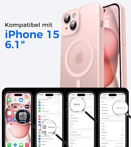 Natiiozie Magnetisch Kompatibel mit iPhone 15 Hülle Kompatibel mit MagSafe, Kameraschutz FallSchutz Handyhülle, Stoßfest Kratzfest Schutzhülle Transluzente Matt Rückseite 6.1 Zoll Case Rosarot thumbnail 2