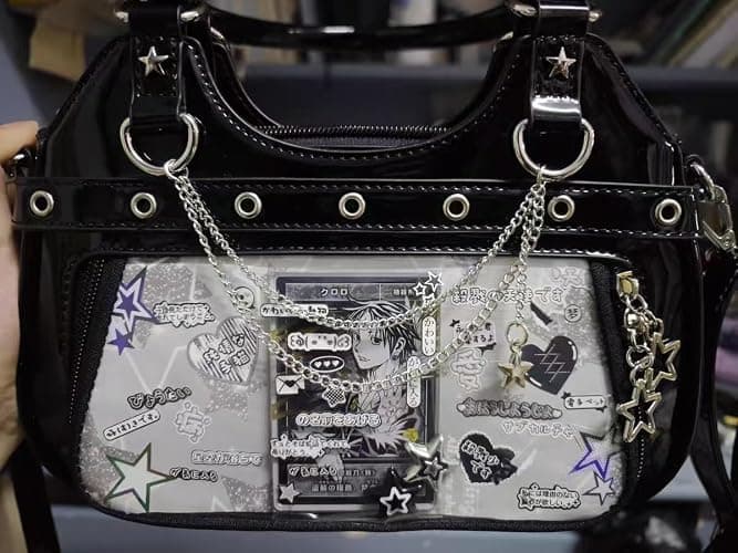 Uchyius Kawaii Ita Bag, PU Leather Shoulder Bag with Insert Anime Badge Display, Y2k Purse Pin Display Crossbody Bags thumbnail 8