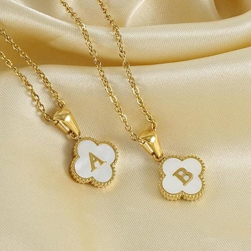 Zocqol 14K Gold Plated Clover Initial Necklaces for Women Trendy: Dainty Stainless Steel Four-Leaf Clover Letter Necklace for Women Non Tarnish Shell Necklace thumbnail 6