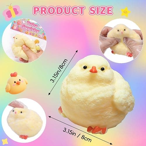 6Pcs Big Taba Squishy Toys-3.15in, Handmade Ultra Soft Chick Taba Squishy Kit, Cute Fidget Toys Silicone Squeeze Toys for Kids & Adults Stress Relief（Chicken） thumbnail 3