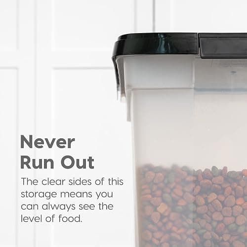 IRIS USA Airtight Dog Food Storage Container, WeatherPro, Up to 50 lbs, Removable Wheels, for Dog Cat Bird and Other Pet Food Storage Bin, Keep Fresh, Translucent Body, Made in USA, Clear/Black thumbnail 7