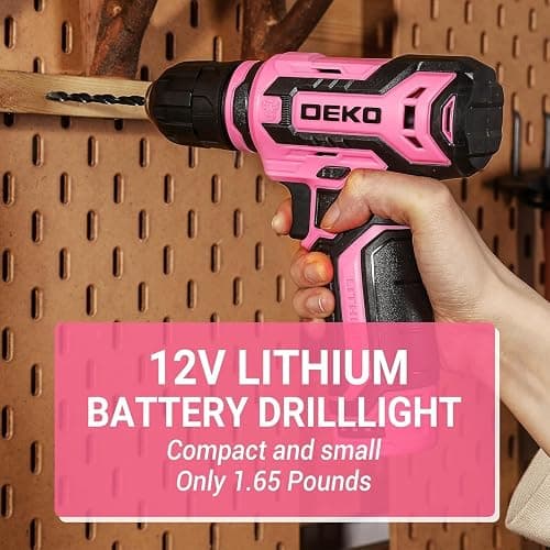 Pink Drill Tool Set Kit DEKOPRO Power Cordless Drill Tool Box with 12V Electric Pink Drill Driver Set for Women Home Hand Repair Tools Sets Drills Case thumbnail 4