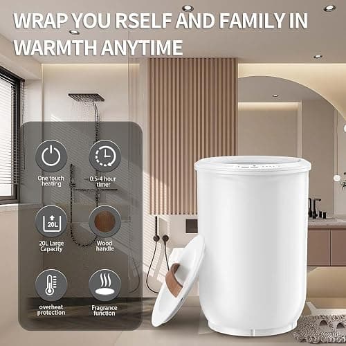 FLYHIT Large Towel Warmer for Bathroom - Heated Towel Warmers Bucket, Wood Handle, Auto Shut Off, Fits Up to Two 40"X70" Oversized Towels, Bathrobes, Blankets, Best Ideal for Mother's Gifts thumbnail 4