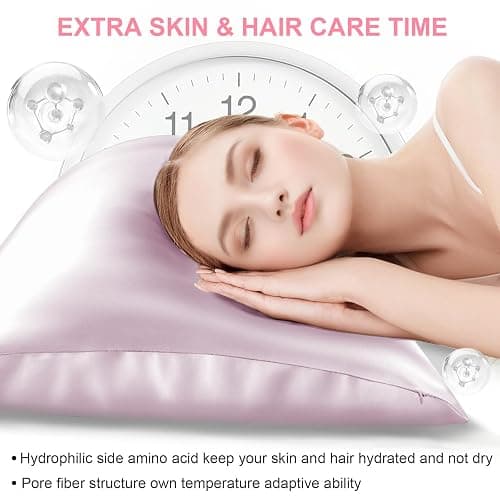 Mulberry Silk Pillow Cases Standard Size with Hidden Zipper, Ultra Smooth and Soft Breathable Cooling Silk Satin Pillowcase for Hair and Skin, Gifts for Women Men (Lavender, 20x26 Inches, 1 Pack) thumbnail 4