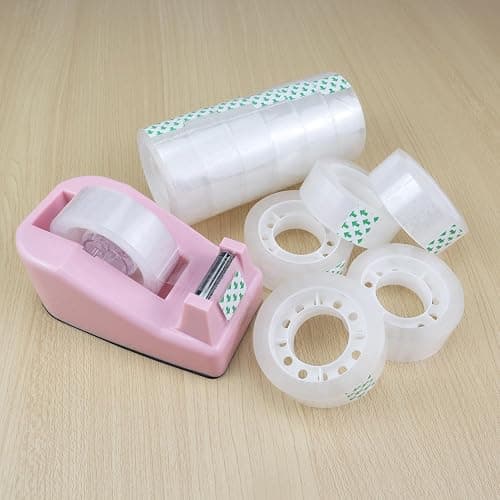 Aacehlh Desktop Tape Dispenser,1 Pack Pink Tape Dispensers with 12Rolls Transparent Tape, for Packaging in Office,Restaurant, Flower Shop,Cake Shop (Pink) thumbnail 6