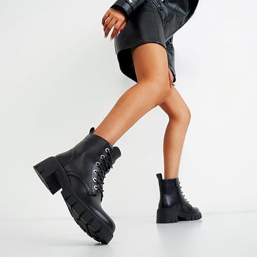 Vepose Women's Lace-Up Combat Ankle Boots with Chunky Platform Heel | Comfortable military-style booties, side zipper and memory foam insole, for city days, concerts and relaxed fall outfits thumbnail 2