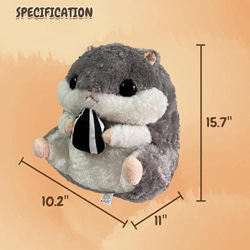 Arkdorz Cute Hamster Plush Toy,15.7inch Hamster Stuffed Animal Plush Pillow,Soft Stuffed Toy Birthday for Kids Boys Girls (Grey) thumbnail 3