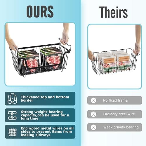 4 Pcs Stackable Wire Baskets Pantry Organizers and Storage Bins,Black | Breathable Metal Design with Rotating Handle,Idea for Potato Onion Fruit Snack Veggie Kitchen Countertop Freezer Organization thumbnail 4