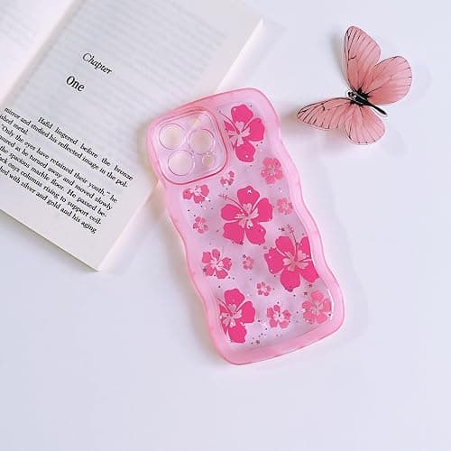 NITITOP Compatible with iPhone 12 Pro Max Case Cute Clear for Women Girls Flower Floral Bling Glitter Sparkling Star Wave Curly Frame Soft TPU Shockproof Camera Protective Cover - Pink thumbnail 7