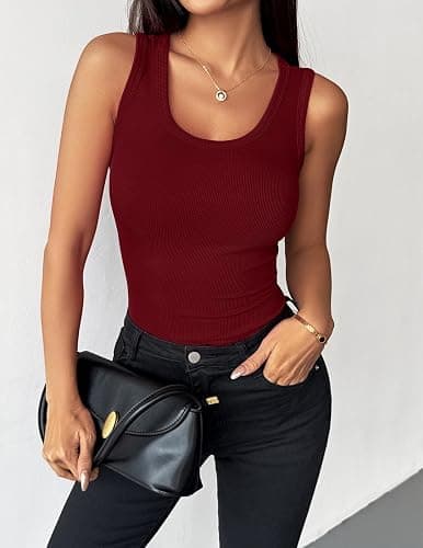 Zeagoo Womens Tank Tops 2026 Scoop Neck Ribbed Sleeveless Top Casual Basic Slim Fitted Knit Cami Tee Shirts thumbnail 3