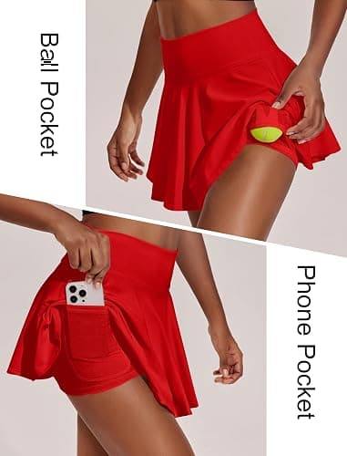 PINSPARK Womens Tennis Skirt 14" Pleated Athletic Golf Skorts with Pockets | High Waist, Tummy Control, Mini, Breathable, Lightweight, Soft, Built in Shorts, Pickleball, Casual thumbnail 4