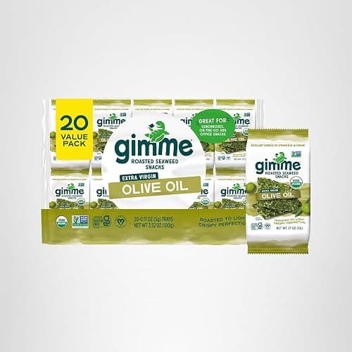 Gimme Seaweed Organic Premium Roasted Seaweed Snacks, Extra Virgin Olive Oil, 20 Count, Keto, Vegan, Gluten-Free, Great Source of Omega3s and Iodine, Healthy On-The-Go Snack for Kids and Adults thumbnail 10