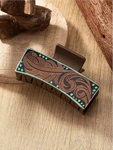 Tobeffect Hair Clips for Women, 4" Western Large Leather Claw Clips for Thick Long Hair, Aesthetic Cowgirl Stuff Gift for Women Girls, Strong Hold Hair Clips - 3 Count thumbnail 2