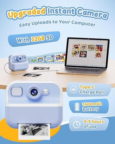 Instant Camera, Front Rear Dual Selfie Kids Camera with 1080P Videos, Holiday Birthday Gifts for Kids Age 3-12, Toddler Portable Travel Print Digital Camera Toy for 4 5 6 7 8 9 Year Boys Girls thumbnail 7