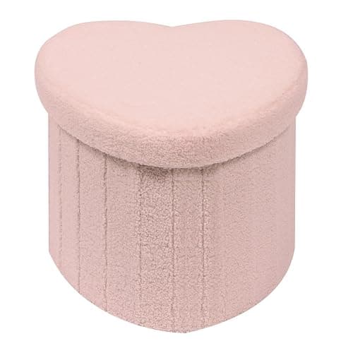 B FSOBEIIALEO Storage Ottoman Cube, Heart Shaped Ottomans with Storage Foot Stool Footrest for Lving Room, Boucle Ottoman Seat for Dorm Room,Faux Teddy Fur, Pink 15"x15"x15" - Image 1