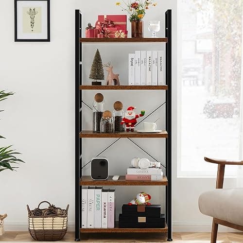 DUMOS 5 Tiers Bookshelf, Classical Book Shelf, Tall Display Shelves in Living Room/Home/Office, Storage Organizer for CDs/Books/Movies, Modern Black thumbnail 2