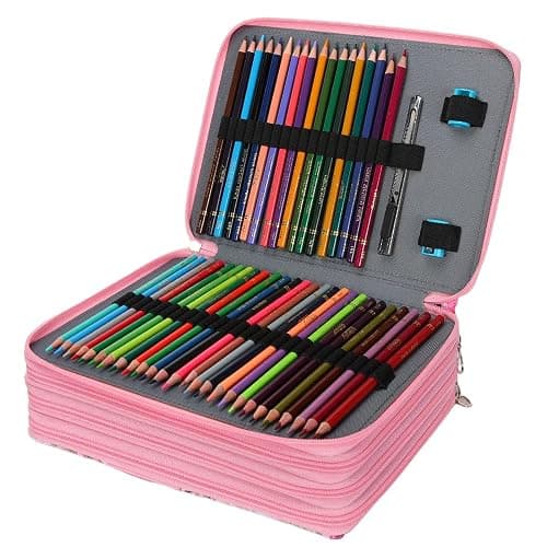 Vomgomfom Colored Pencil Case - 200 Slot Pencil Holder with Zipper Closure, Twill Fabric Large Capacity Pencil Case for Watercolor Pens or Markers, Artist Organizer (Pink Rose) thumbnail 4