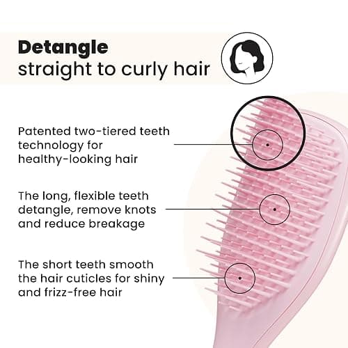 Tangle Teezer Ultimate Detangler Hairbrush, Eliminates Knots & Reduces Breakage, Mini Hair Brush for Travel, Small Hands & All Hair Types, Millennial Pink thumbnail 2