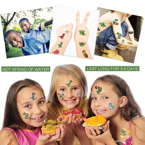 Temporary Tattoo Kids for Birthday, 104pcs Dinosaur Tattoos Stickers for Boys Girls Individually Wrapped, Realistic Temporary Tattoos Paper Adult Women for Party Favors thumbnail 2