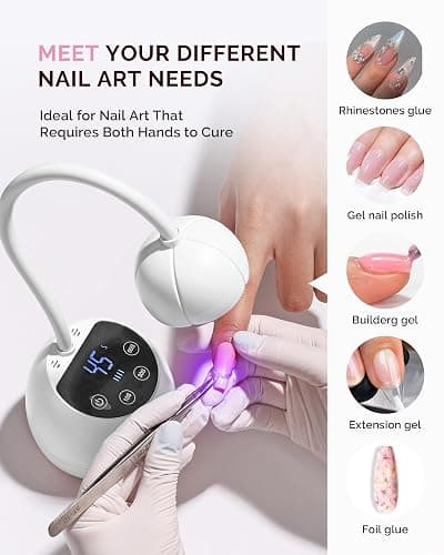 MelodySusie Gooseneck Cordless UV Nail Lamp with Adjustable Light Angle, P-ArtM2 Rechargeable Fast Curing Nail Dryer with 4 Timers Cures All Gels, Especially Rhinestone Glue, Cat Eye & Nail Tip thumbnail 2