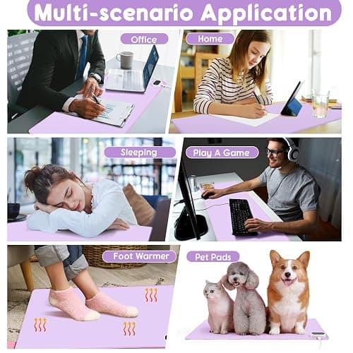 Konohan Heated Large Desk Mat PU Leather Warm Mouse Pad with 5 Heating Level & 4 Hour Auto Shut-Off Heating Keyboard Pad Warmer Gaming Mouse Mat Only Supports 110v(Purple Color,31.5" X 13") thumbnail 6