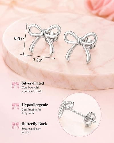 Eryuor You Are Loved, Hypoallergenic Cute Bow Stud Earrings Gifts for Girls thumbnail 4