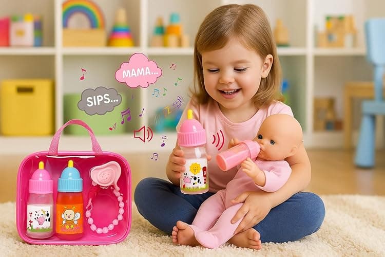 My Sweet Baby® Magic Doll Feeding Disappearing Bottles with Sounds Set – Sound Sips, Says “Mama”, Giggle + Pacifier Clip – Pretend Play Baby Toy Accessories Toy Accessories for Dolls thumbnail 2