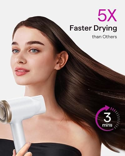 Wavytalk Hair Dryer, Wavytalk Turblow Pro Fast Drying Blow Dryer with Diffuser, High Speed Hair Dryer with 110,000 RPM, Pro Negative Ions for Less Damage, Frizz Smoothing 3 Speeds & 3 Temps, White thumbnail 2
