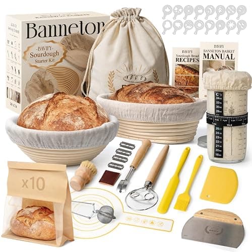 BAVIFY Sourdough Starter Kit, Banneton Bread Proofing Baskets Set | Complete Sourdough Bread Baking Supplies, Beginner Friendly, 9 in Round and 10 in Oval Rattan Banneton & 24 oz Starter Jar - Image 1