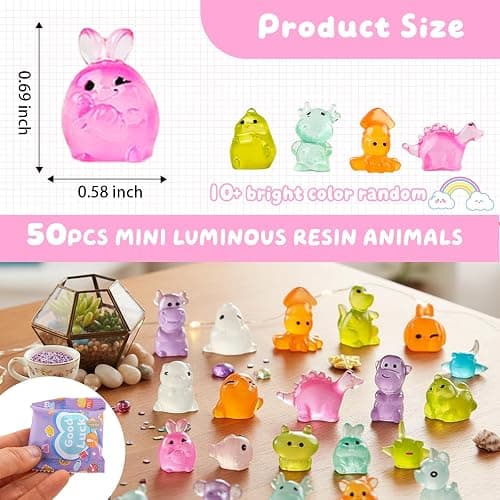 50 Pcs Glow in The Dark Mini Resin Animals Blind Bags, Mystery Figurines for DIY Crafts, Fairy Garden Decor, Dollhouse Accessories, Party Favors & Kids Surprise Gifts thumbnail 3