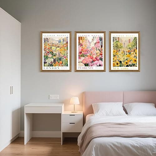 Ovczax Framed Flower Market Wall Art, Colorful Flowers Canvas Wall Decor, Travel Poster Decorative Picture Set - 3 Framed floral wall art, Suitable for Living Room Bedroom Dining Room 16" x 12" thumbnail 5