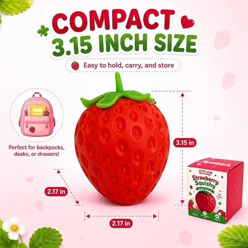 Strawberry Squishy Stress Ball, Realistic Red Strawberry Squishy Sensory Squeeze Toy, Soft Squishy Fidget Toy, Cute Fruit Squishy Gift for Kids and Adults thumbnail 2