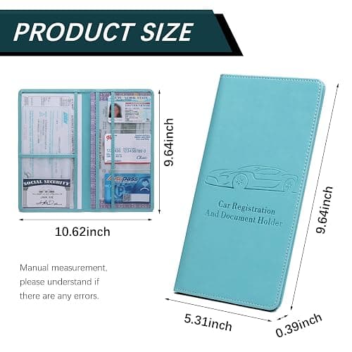Peisicne Car Registration and Insurance Card Holder for Women Men, Blue Glove Box Paperwork Organizer with Magnetic Buckle for Easy Access and Protect Documents and Various Cards in Vehicle thumbnail 2