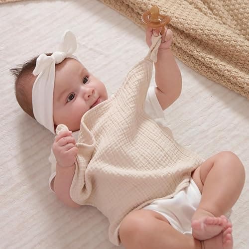 PEIPEIWU Loveys for Babies- 2 Pack Organic Cotton Muslin Loveys with Attachable Snap Closure - Newborn Baby Lovey Security Blankets for Babies Baby Blanket (Pink) thumbnail 2