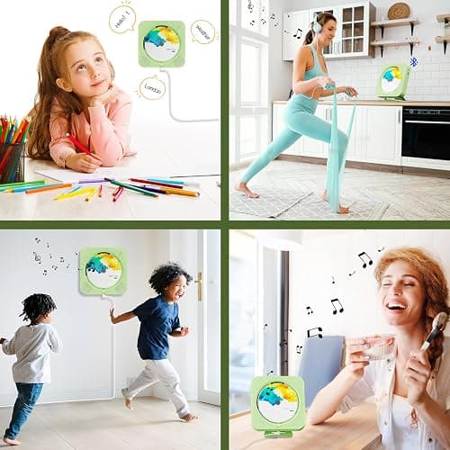 CD Player Portable Bluetooth Desktop CD Player for Home, Mini Cute CD Players for Kids, Built-in Dual Speakers and LED Display with Remote Control, Supports CD/FM Radio/USB/AUX/Timer/Repeat (Green) thumbnail 8