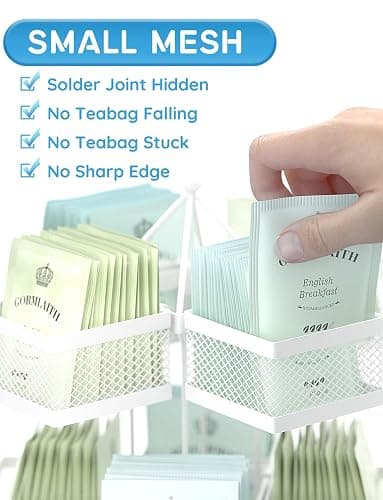 VOGWOLTH Tea Bag Organizer, Tea Bag Storage Holder Spinning Carousel 96 Teabags Container, Lazy Susan Coffee Creamer Sweetener Tea Caddy for Kitchen Counter Cabinet Pantry Shelf Organizer thumbnail 5