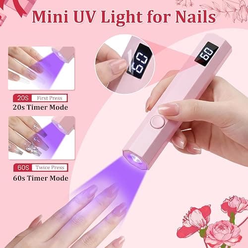 Ziumrw Handheld UV Nail Light for Gel Nails, Flash Cure Nail Lamp with LED Display, Mini Led Nail Lamp Pen Settings 20/60s Timer, Hand Held Nail Light for Glue Polish Home Salon DlY, Pink thumbnail 2