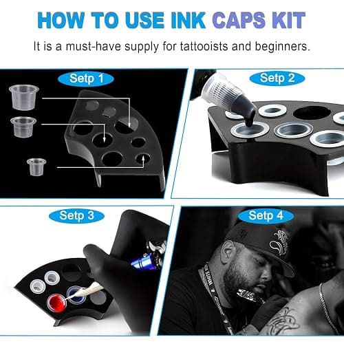 303Pcs Tattoo Ink Caps Kit - Emalla 3Pcs Black Tattoo Ink Cups Holder with 300Pcs Tattoo Ink Caps 100 Small 100 Medium 100 Large Tattoo Ink Cups Tattoo Ink Container Tattoo Kit Tattoo Supplies thumbnail 6