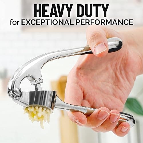 Zulay Kitchen Premium Garlic Press Set - Rust Proof Professional Garlic Mincer Tool - Easy-Squeeze, Easy-Clean with Soft, Ergonomic Handle - Silicone Garlic Peeler & Brush (Chrome) thumbnail 8