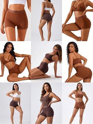 FINETOO 6 Pack Womens Underwear Cotton Boy Shorts High Waisted Full Coverage Boxer Briefs Sexy Lace Panties for Lady Girls thumbnail 2