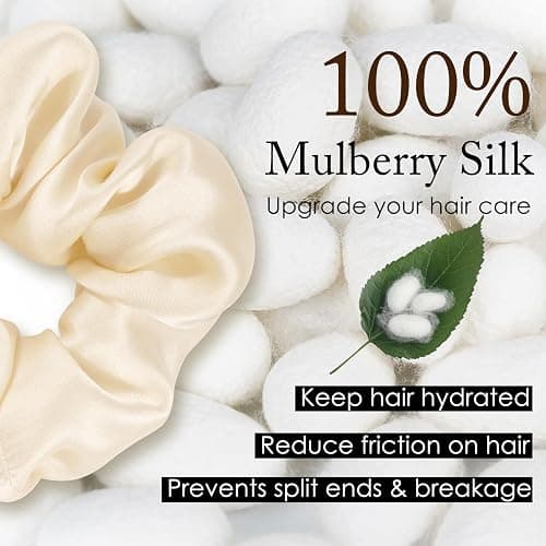 OLESILK 100% Mulberry Silk-Scrunchies for Hair Sleep, Women Grils Silk Hair Ties for Frizz & Breakage Curly Hair, No Damage, Elastics Ponytail Holder, 3 Pack thumbnail 2